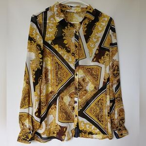 Timing Womens Long Sleeve Blouse Size M Color Yellow Black Cream